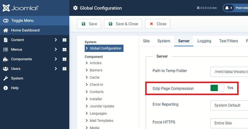 فعال کردن Gzip جوملا 